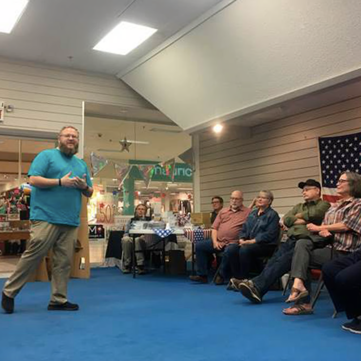 FILE - In this Monday, Oct. 22, 2018, file photo, Ford County Democratic Party chairman Johnny Dunlap speaks about the party's get-out-the-vote efforts during a meeting of volunteers in Dodge City, Kan. (Jonathan Shorman/The Wichita Eagle via AP)