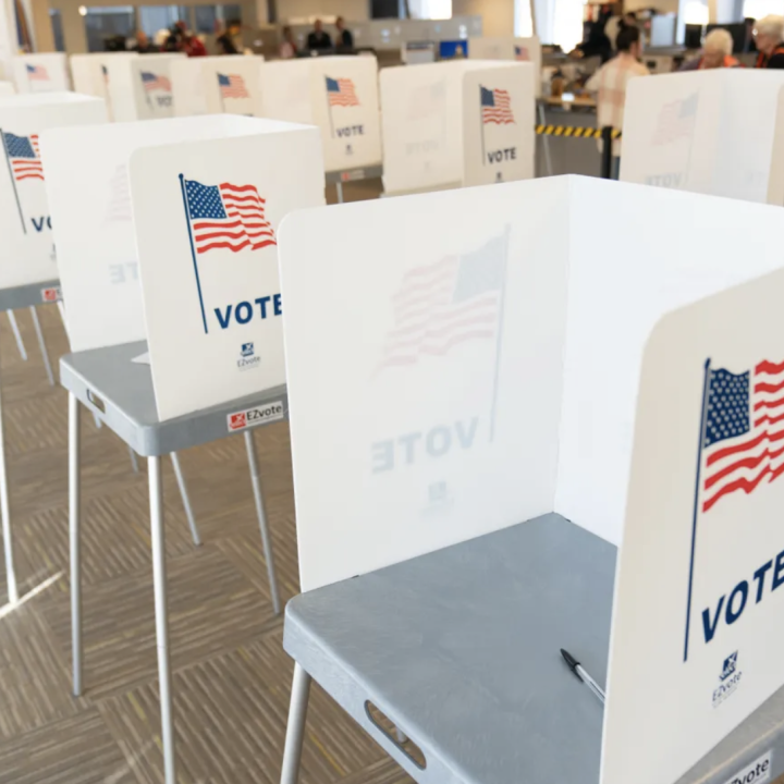 Voting booths are set up at the Shawnee County Elections Office for advance voting. Evert Nelson/The Capital-Journal