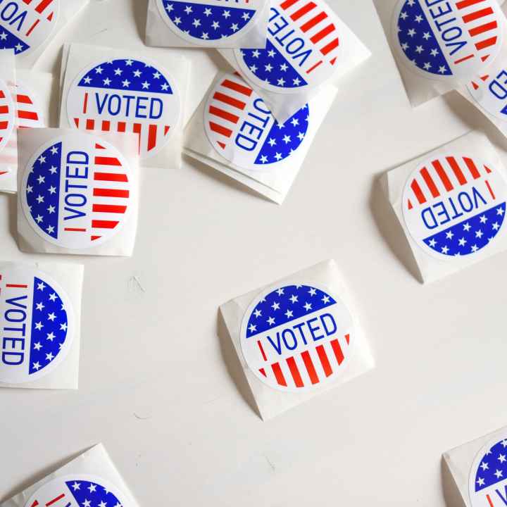 Table with an array of "I voted" stickers