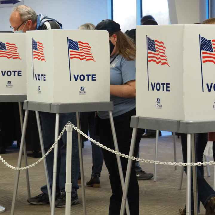 People voting in booths