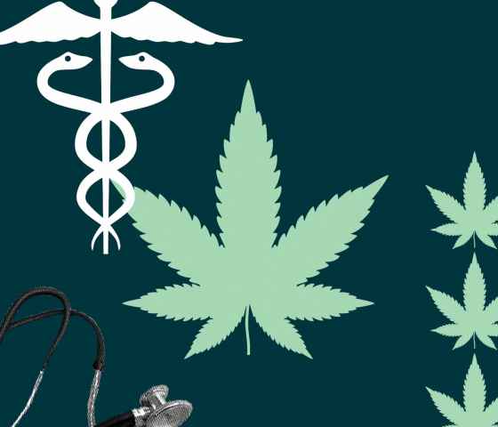 Mairjuana leaves and medical symbols